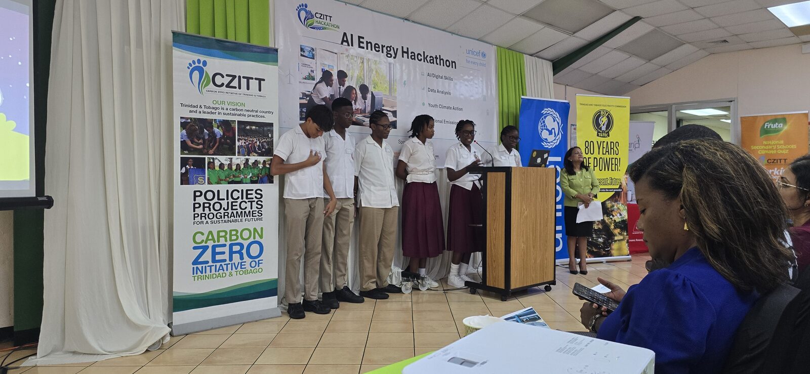 A team presents at the hackathon